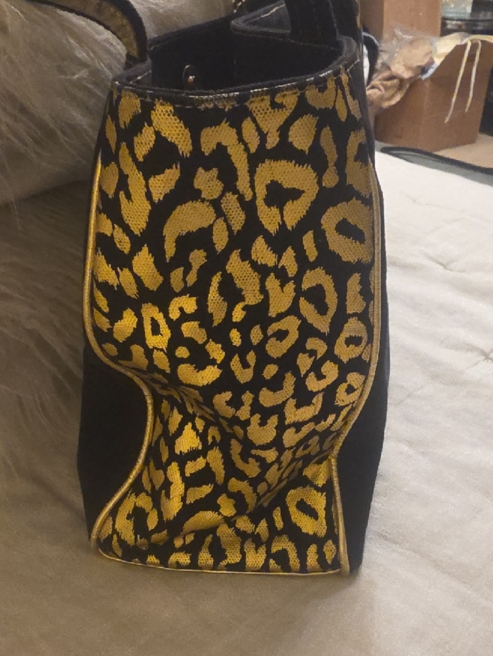 Betsey Johnson Black Tote with Gold Accents and Red Lip Charm 15×11 By 5 Width - Picture 5 of 11